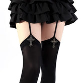 Personality Cross Decoration Women Suspender Socks Solid Color Thin Thigh High Lolita Anime Cosplay Gothic Over Knee Stockings