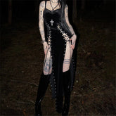 Goth Dark Punk Grunge High Split Hem Straps Dess 90s Streetwear Gown Women Sexy Corn Bandage Velvet Dresses Mall Gothic Clothing