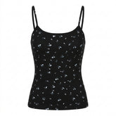 Goth Black Cat Print Spaghetti Strap Mini Top