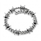 Goth Barbed Wire Thorn Chain Bracelet in Stainless Steel
