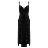 Goth Velvet Cross Lace-Up Split Dress