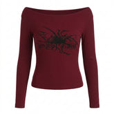 Mall Goth Tribal Spider Off-Shoulder T-Shirt