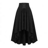 Goth Corset-Ring Midi Skirt with Detachable Ruffle Layer