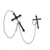 Goth Dual Cross Chain Ear Cuff Earring Set