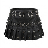 Cyber Goth Eyelet Storm Pleated Mini Skirt