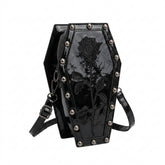Goth Coffin Rose Embroidered Crossbody Bag