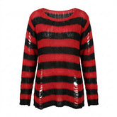 Goth Bloodline Stripe Hollow Knit Sweater