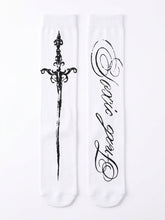 Victorian Goth Ornate Dagger Script Thigh-High Sock