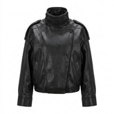 Goth Blackout Moto Coat — High-Collar Faux Leather