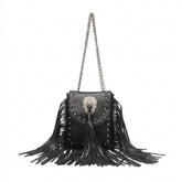 Goth Fringe & Rivet Chain Crossbody Bag