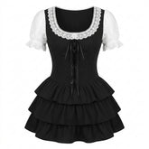 Goth Lace-Top Bow Fishnet Thigh-Highs