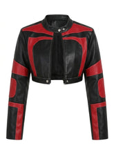 Cyber Goth Moto Patchwork Faux Leather Crop Coat