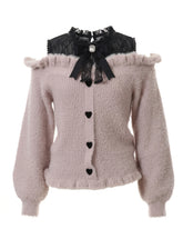 Pastel Goth Heartbreak Bloom Fuzzy Off-Shoulder Sweater