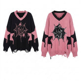 Pastel Goth Cobweb Star Distressed Knit Coat