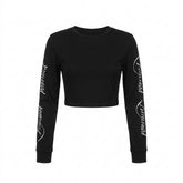 Goth Cursed Script Sleeve Crop T-Shirt