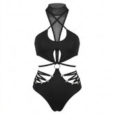 Cyber Goth Hollow Cage Halter Top with Arm Sleeves