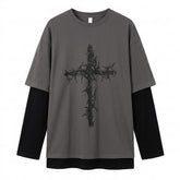Mall Goth Thorn Cross Layered T-Shirt