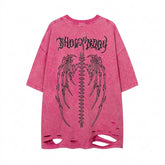 Pastel Goth Demon Spine Acid Wash Distressed Shirt