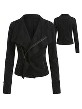 Nu Goth Asymmetric Zip Cropped Moto Coat in Noir