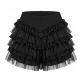 Goth Tiered Ruffle Mesh Mini Shorts