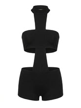 Goth Blackout Cross-Cut Halter Playsuit