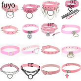 Pastel Goth Pink Faux Leather Choker Necklace Collection
