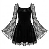 Goth Cobweb Lace & Velvet Mini Dress