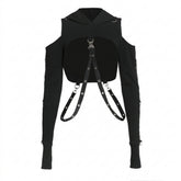 Cyber Goth Harness Cold Shoulder Crop Tshirt