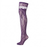 Victorian Goth Plum Lace Bow Thigh-High Sock