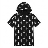 Nu Goth All-Over Cross Print Zip-Up Tshirt Hoodie