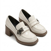 Pastel Goth Ivory Patent Block Heel Loafer Shoe