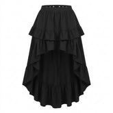 Mall Goth High-Low Tiered Ruffle Skirt in Midnight Black
