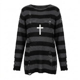 Goth Distressed Stripe Knit Sweater
