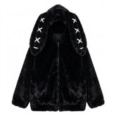 Goth Dead Rabbit Faux Fur Oversized Zip-Up Top