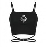 Goth Dead Moon Rose Wrap Crop Top