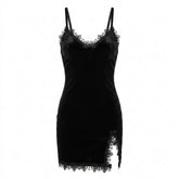 Goth Velvet Lace Altar Mini Dress