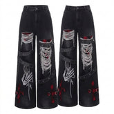Goth Dead Heart Distressed Wide-Leg Pants