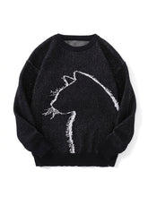 Nu Goth Howling Cat Jacquard Knit Sweater