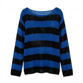Goth Blue & Black Striped Hollow-Knit Top