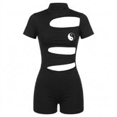 Goth Yin & Yang Cut-Out T-Shirt Romper in Black