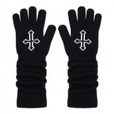 Goth Cross Knit Fingerless Arm Warmer Gloves