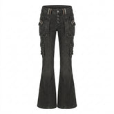 Cyber Goth Washed Cargo Flare Pants