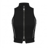 Cyber Goth Double-Zip Ribbed Crop Top