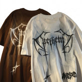 Goth Cursed Script Winged Oversized T-Shirt