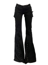 Goth Studded Flare Cargo Pants in Midnight Black