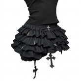 Goth Cross Pendant Tiered Ruffle Mini Dress