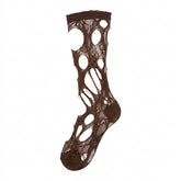 Goth Torn Web Lace Sock in Mocha Brown