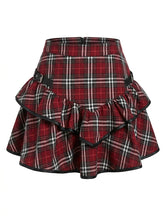 Pastel Goth Crimson Tartan Ruffle Mini Skirt