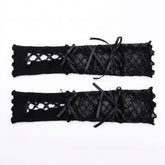 Goth Ribbon Lace-Up Mesh Fingerless Arm Gloves