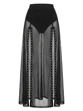 Goth Rivet Mesh Double-Split Maxi Skirt